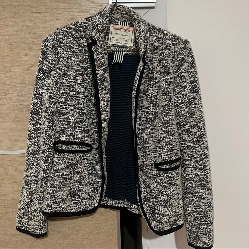Anthropologie boucle blazer in black & white speckle